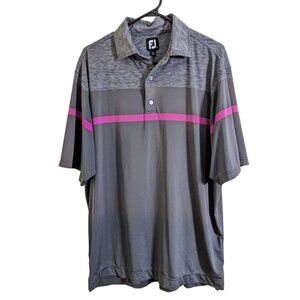 FootJoy Golf Shirt Mens L Grey Pink Striped Casual Polo Stretch Lisle Space Dyed